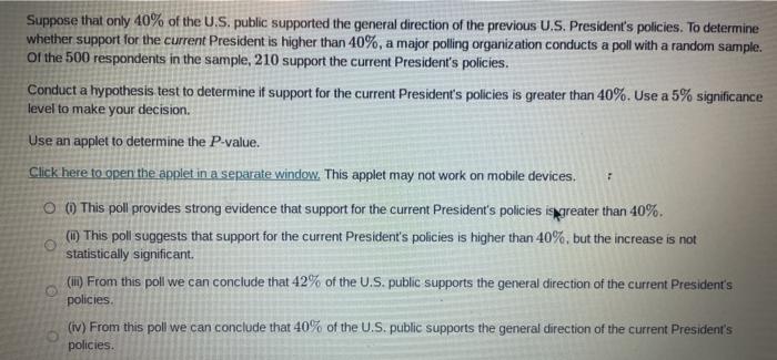 Solved Suppose that only 40% of the U.S. public supported | Chegg.com