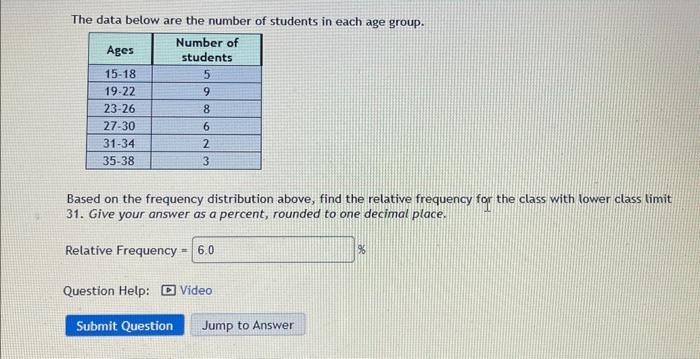 Solved The data below are the number of students in each age | Chegg.com