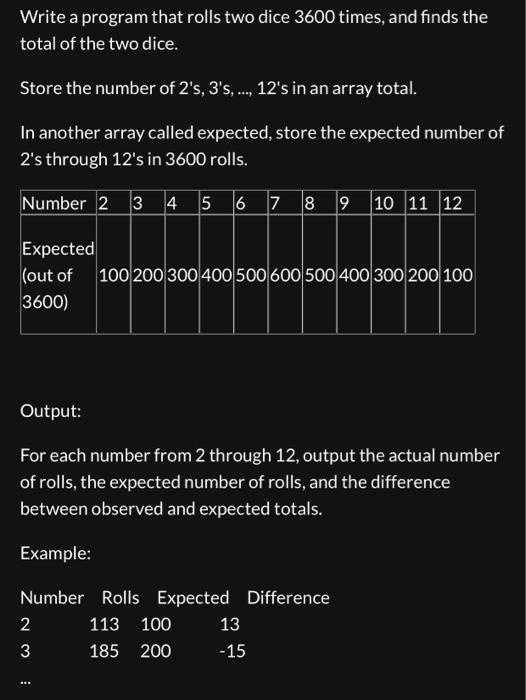 Solved In another array called expected, store the expected