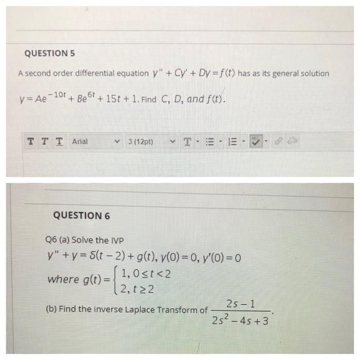 Solved Questions A Second Order Differential Equation Y Chegg Com