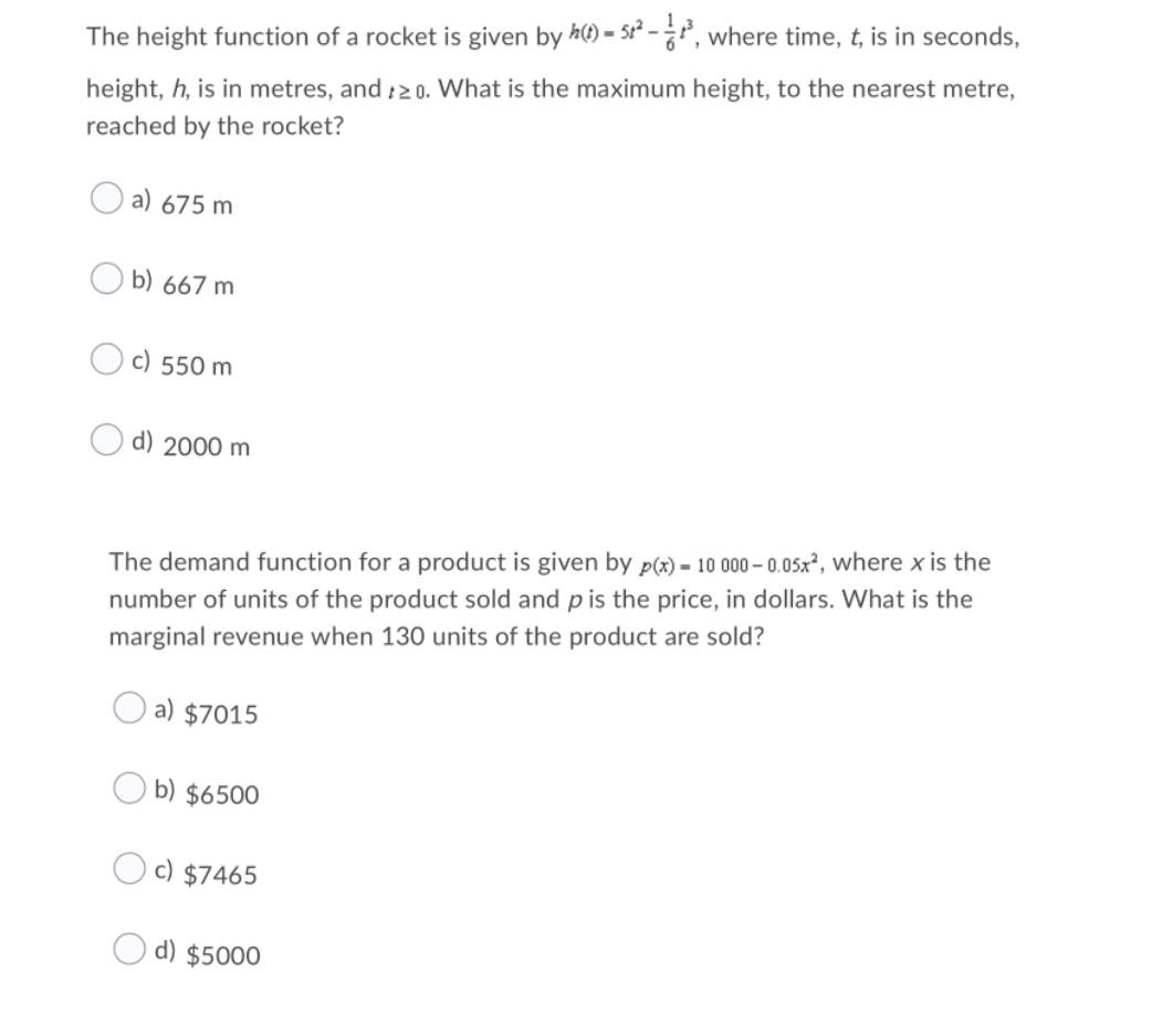 Solved The height function of a rocket is given by h(t) = | Chegg.com