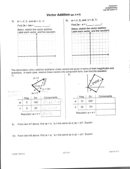 Solved Vector Addition (pp. 2 of 2 ) 5) k= −2,3, and | Chegg.com