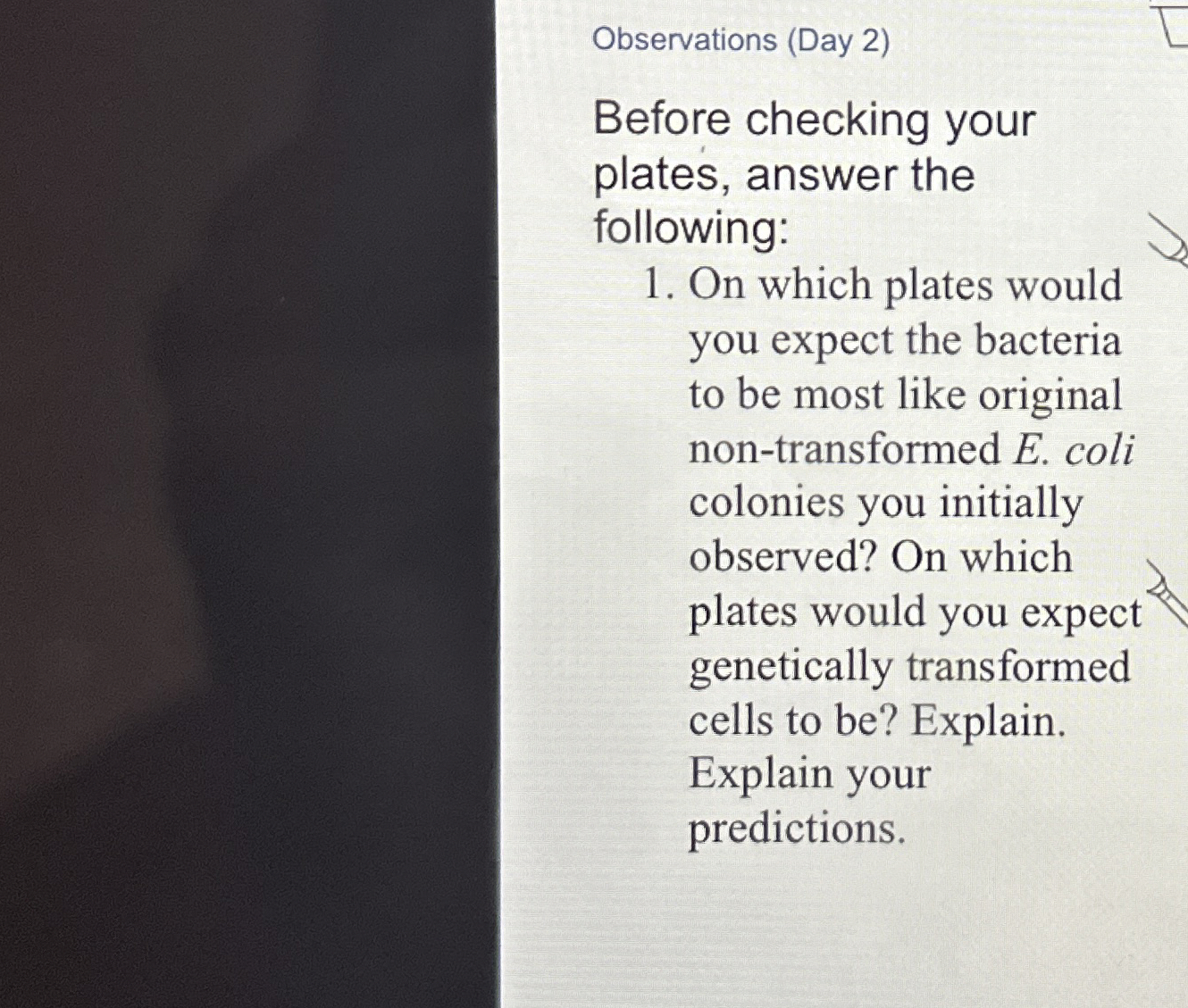 Solved Observations (Day 2)Before checking your plates, | Chegg.com