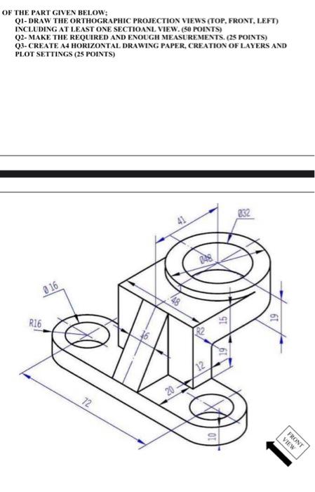 Solved OF THE PART GIVEN BELOW: QI-DRAW THE ORTHOGRAPHIC | Chegg.com