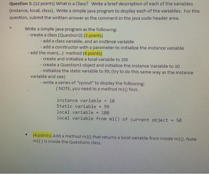 Solved Question 3: (12 points) What is a Class? Write a | Chegg.com