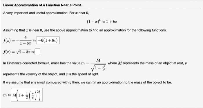 Solved Linear Approximation of a Function Near a Point. A | Chegg.com