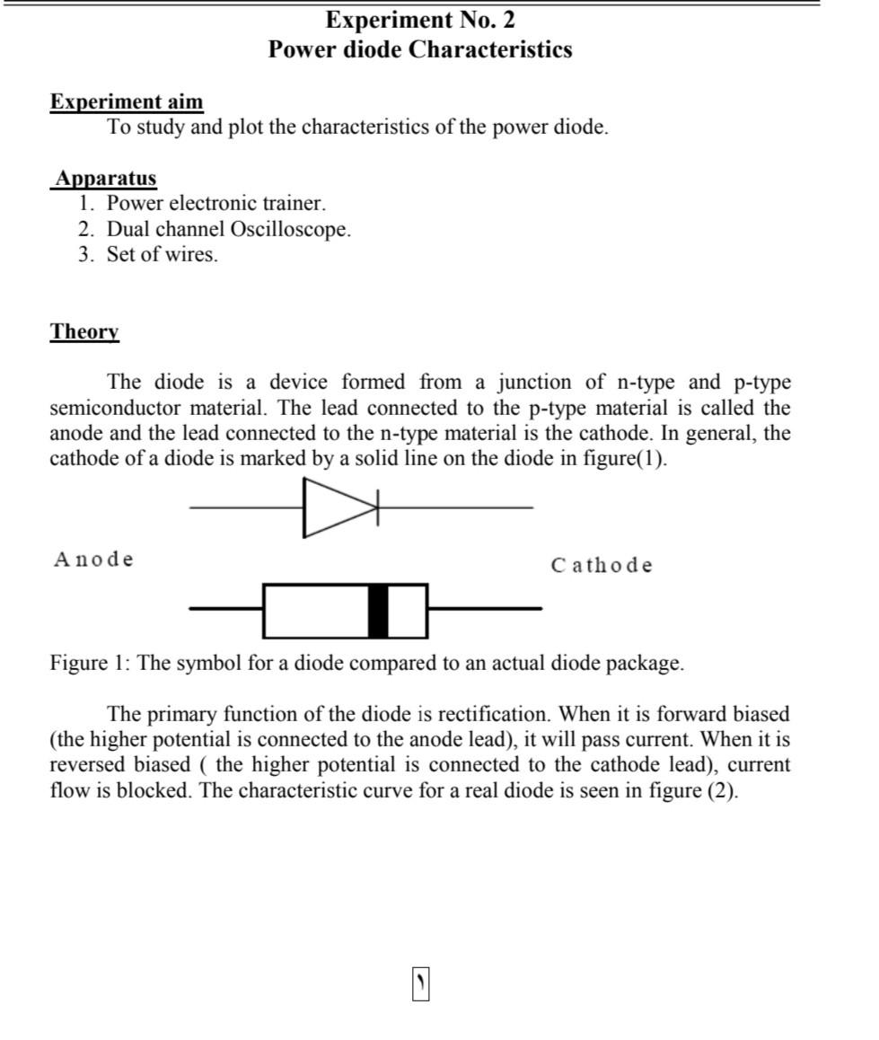 Solved Experiment No. 2 Power Diode Characteristics | Chegg.com