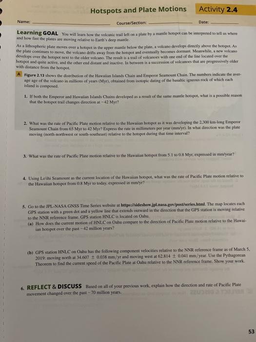 Hotspots and Plate Motions Activity 2.4 Name