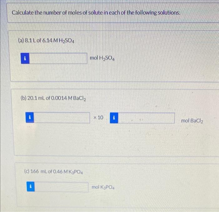 Solved Calculate the number of moles of solute in each of | Chegg.com