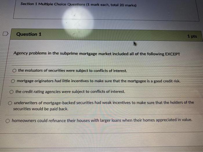 Solved Section 1 Multiple Choice Questions (1 mark each, | Chegg.com