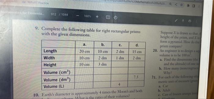 Solved 9. Complete the following table for right rectangular | Chegg.com