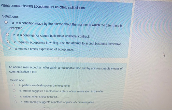 Solved When communicating acceptance of an offer, a | Chegg.com