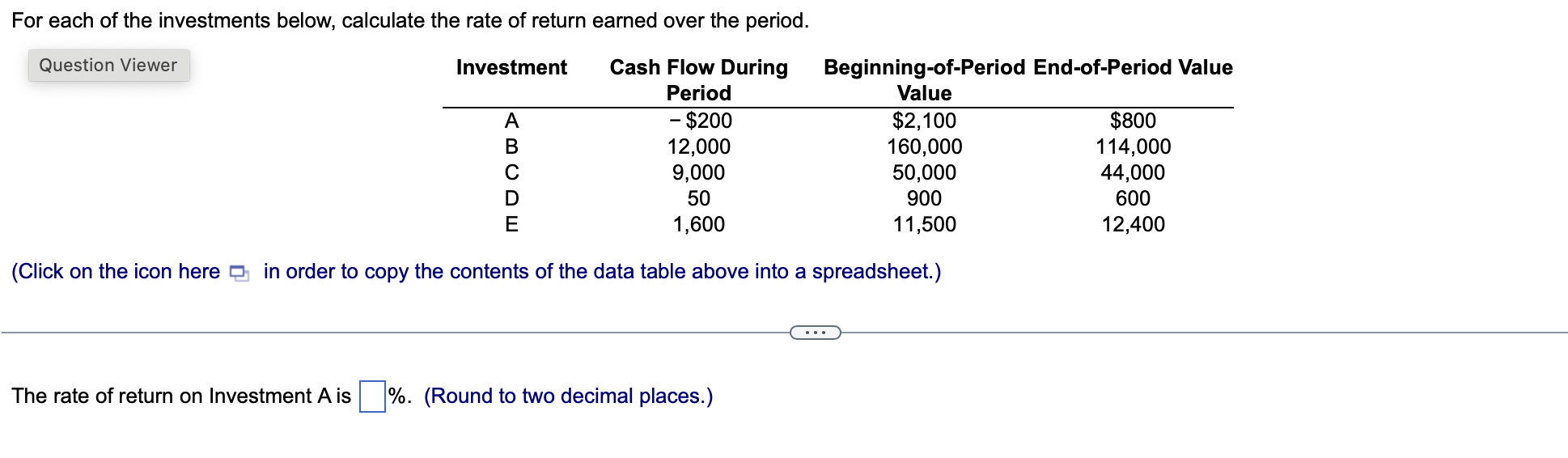 For each of the investments below, calculate the rate | Chegg.com