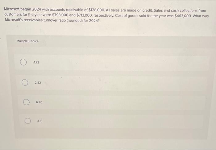 Solved Microsoft Began 2024 With Accounts Receivable Of Chegg Com   Image