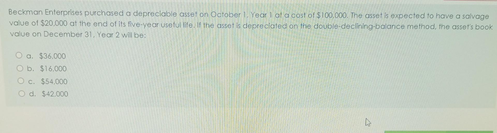 Solved a An asset costs $100,000 and is expected to have a