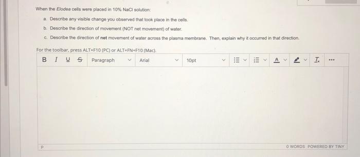 Solved When The Elodea Cells Were Placed In Nacl Chegg Com