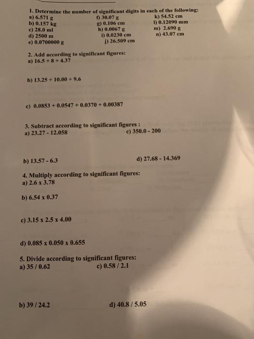 Solved 1. Determine the number of significant digits in each | Chegg.com