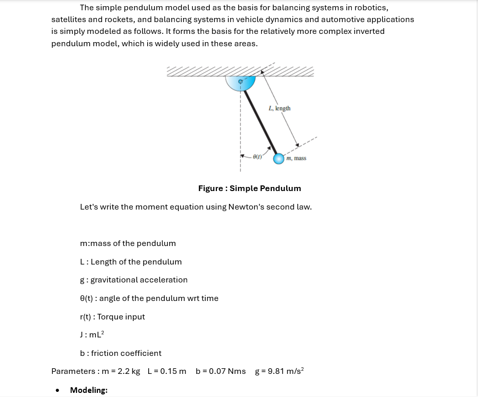Pendulum Model Math The simple pendulum model used as the basis for | Chegg.com