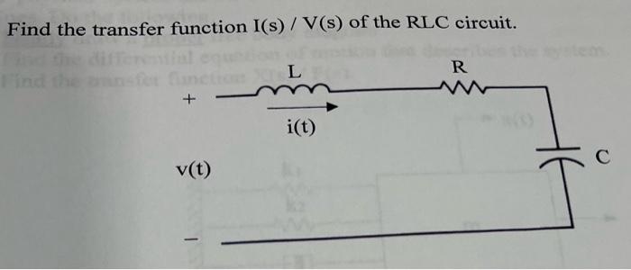 Solved Find the transfer function I(s)/ V(s) of the RLC | Chegg.com