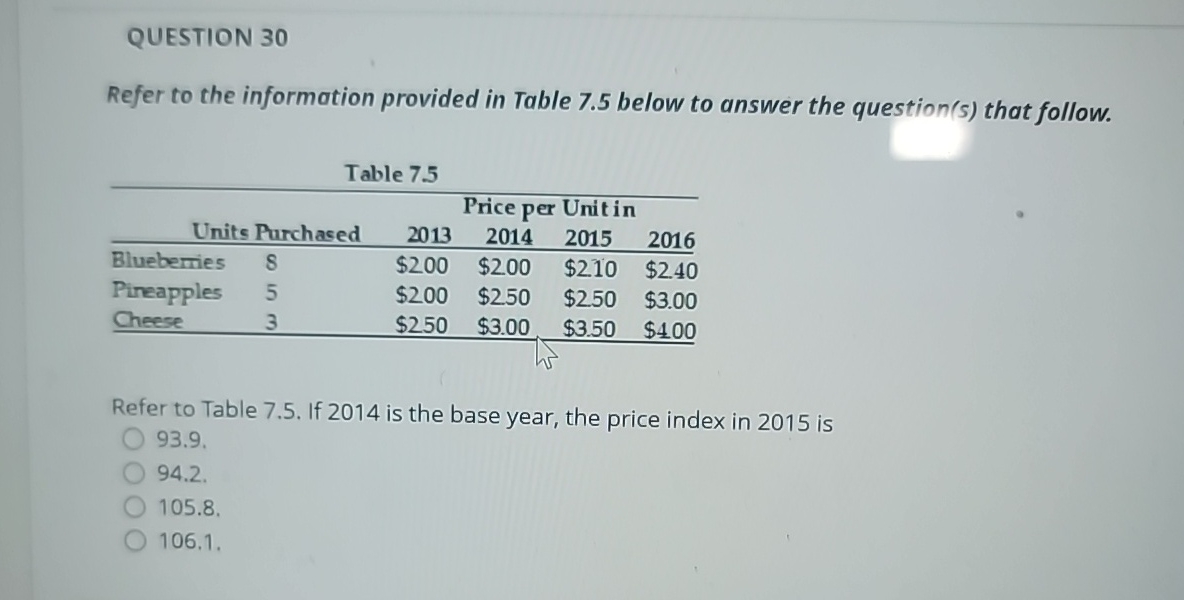 Solved QUESTION 30Refer to the information provided in Table | Chegg.com