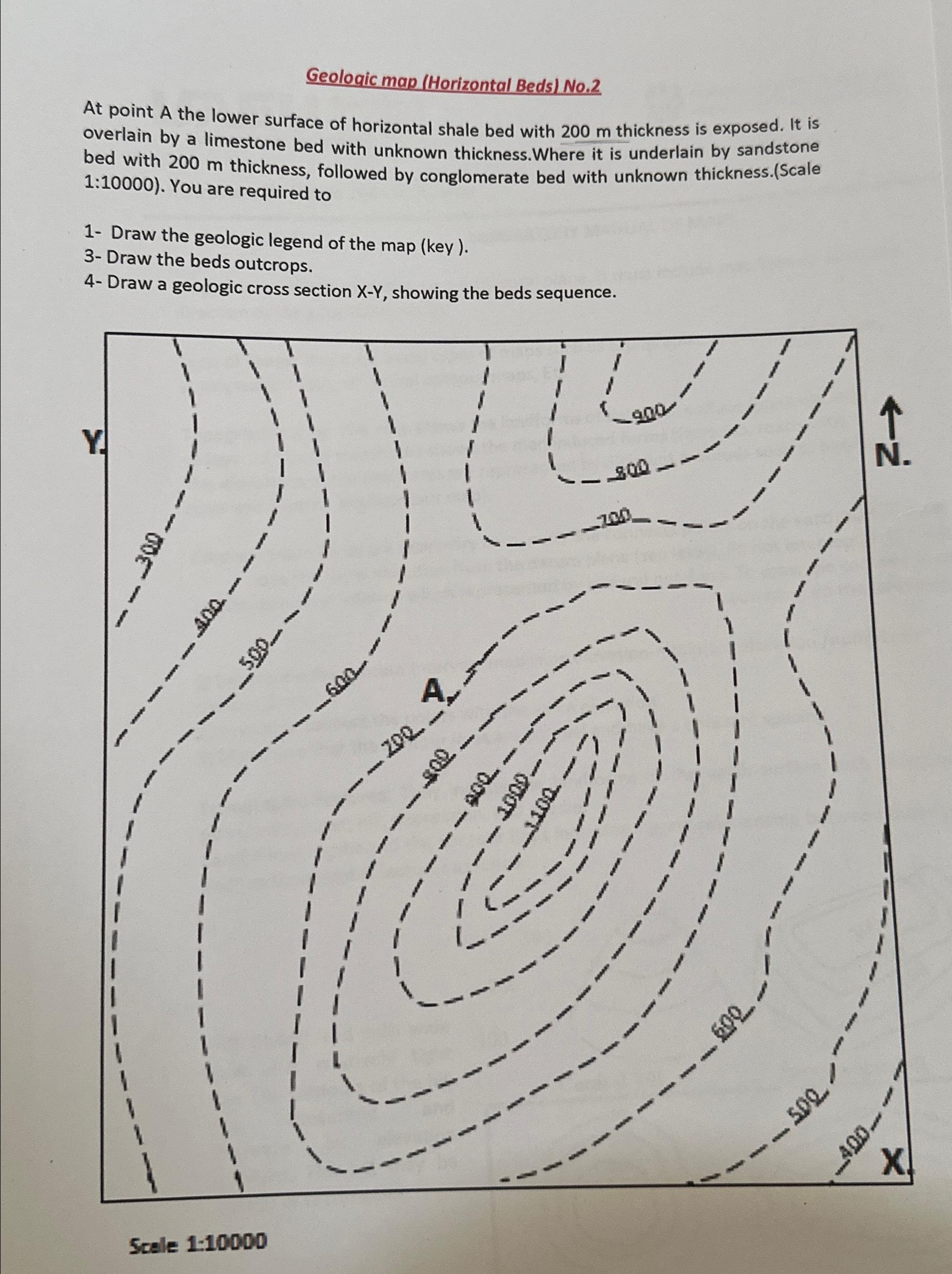 Solved Geologic map (Horizontal Beds) ﻿No.2At point A the | Chegg.com