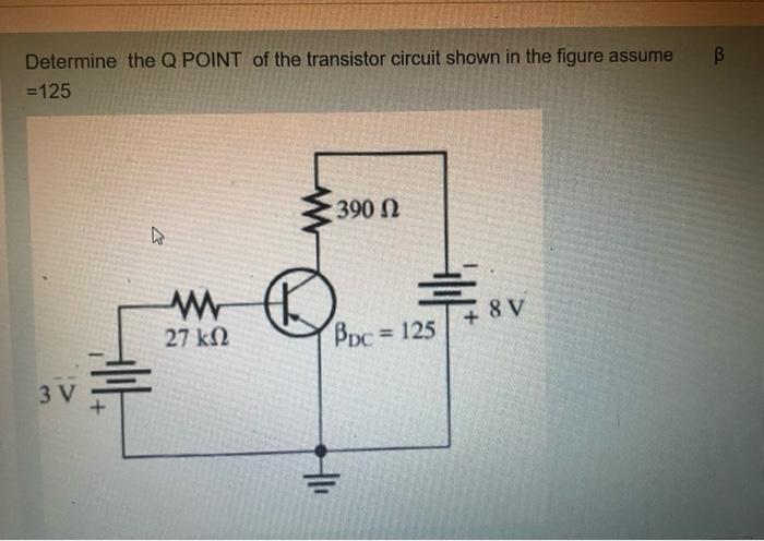 Determine the Q POINT of the transistor circuit shown in the figure assume \( =125 \)