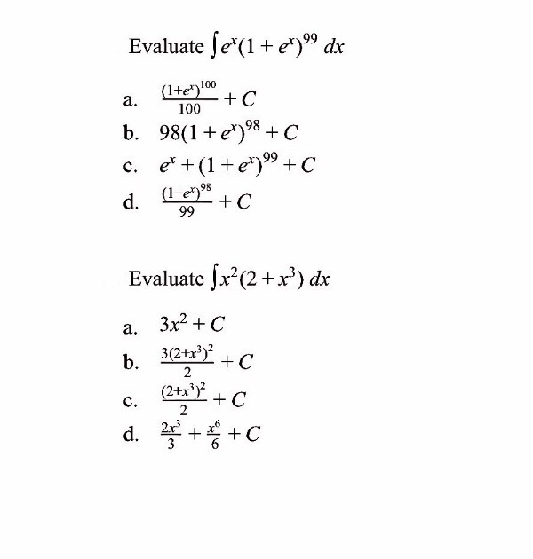 Evaluate ſe 1 Et 99 Dx A Teoloo C B 98 1 Ex 98 Chegg Com