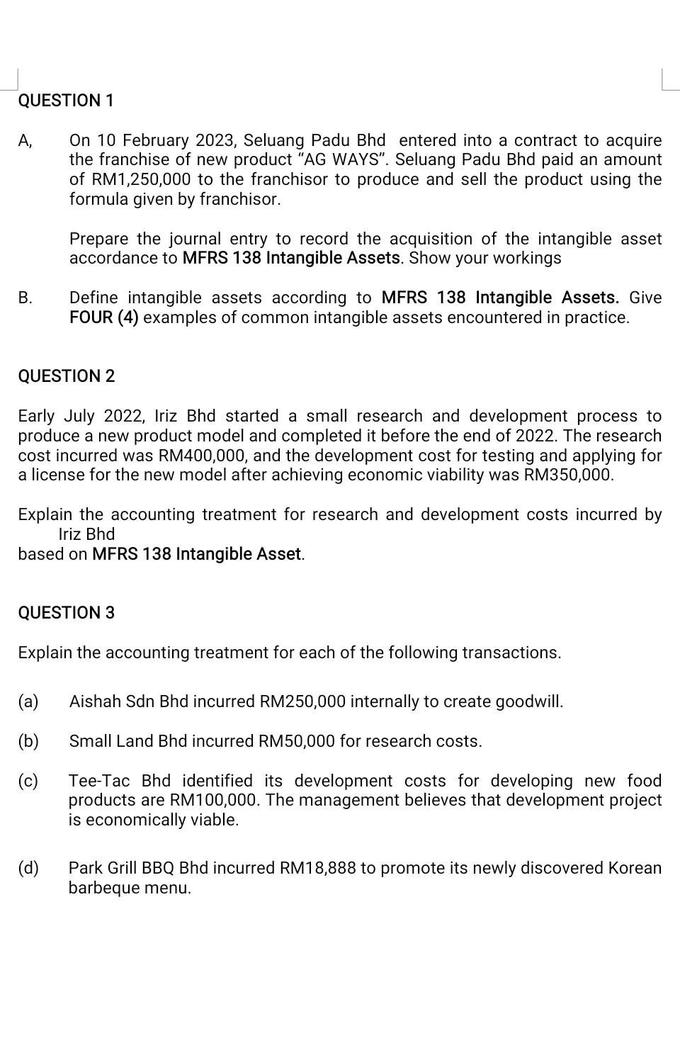 Solved QUESTION 1 A, On 10 February 2023, Seluang Padu Bhd | Chegg.com