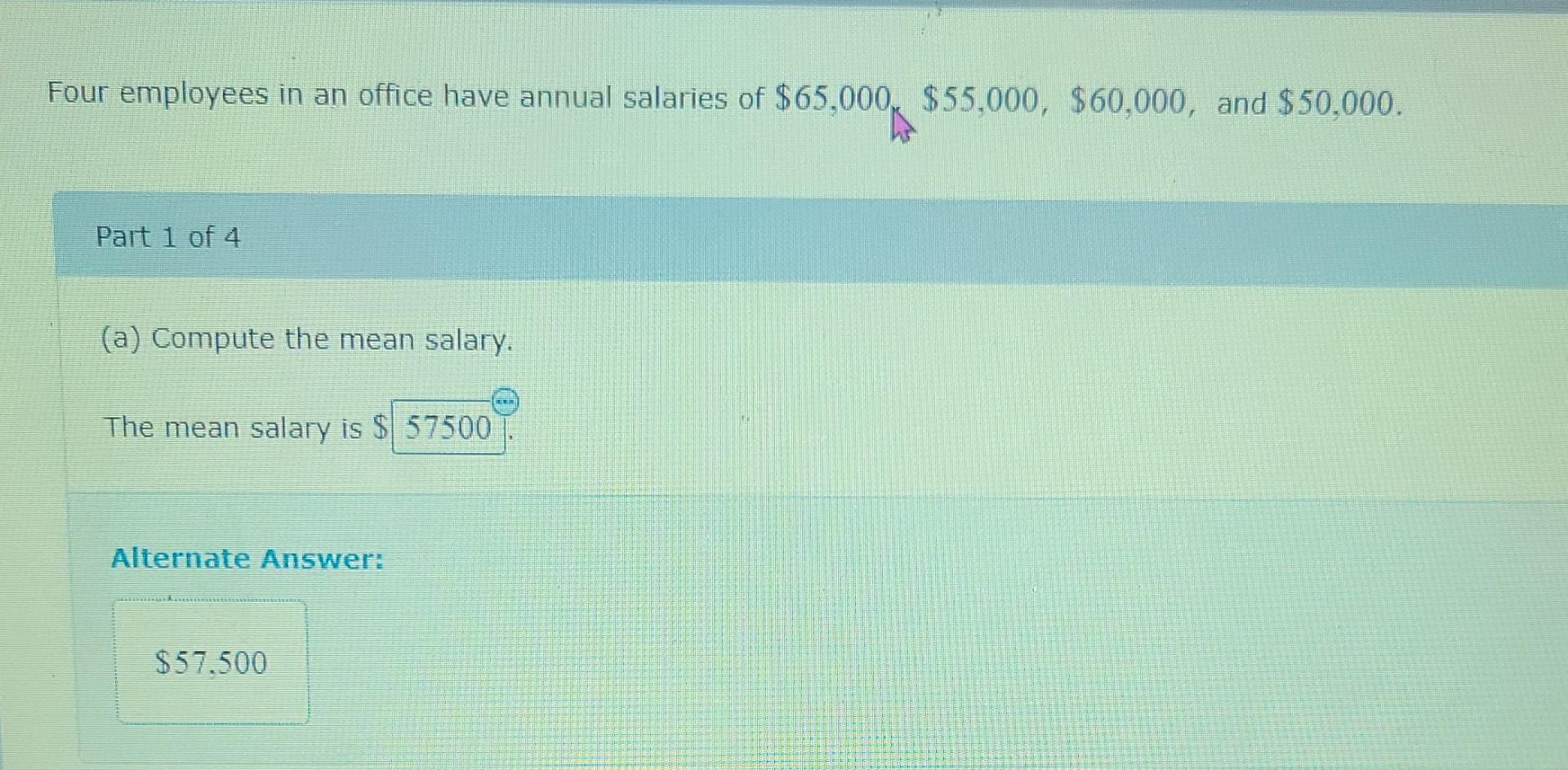 Solved Four employees in an office have annual salaries of | Chegg.com