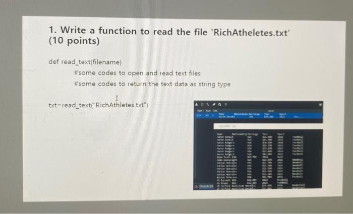 Solved 1. Write a function to read the file | Chegg.com