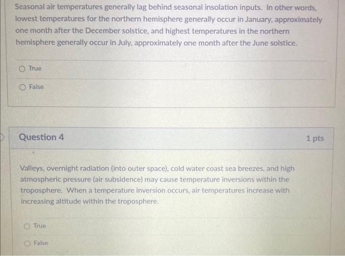 Solved Seasonal air temperatures generally lag behind