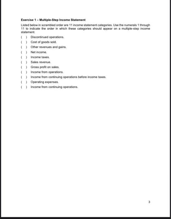 Solved statement Exercise 1 - Multiple-Step Income Statement | Chegg.com