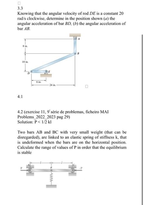 Solved 3.3 Knowing that the angular velocity of rodDE is a | Chegg.com