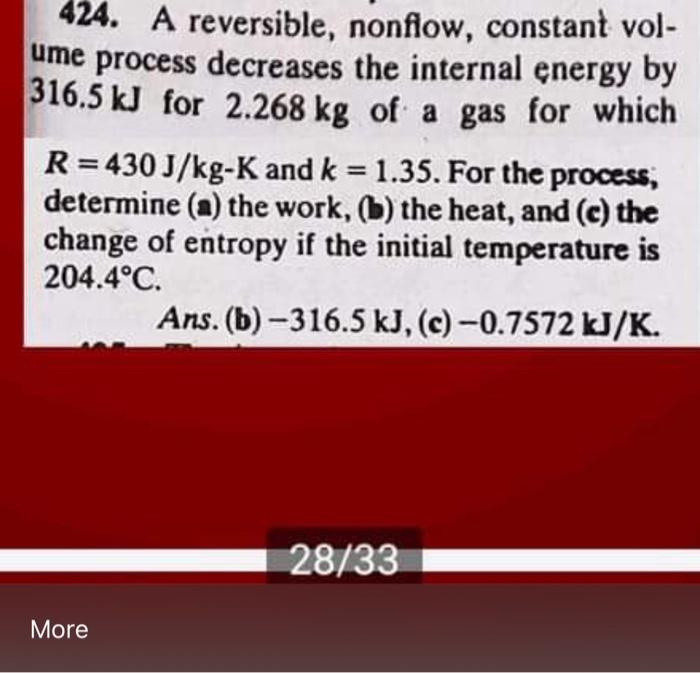 424 A Reversible Nonflow Constant Vol Ume Process Chegg Com