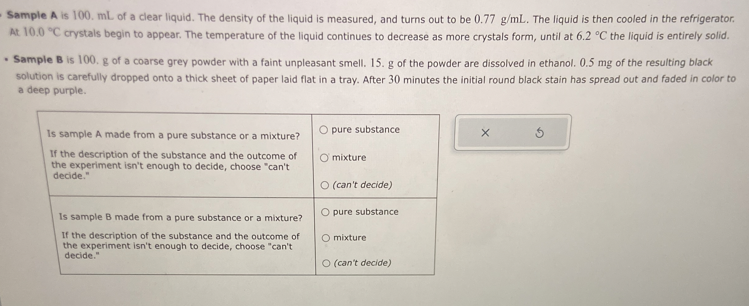 Solved Sample A is 100.mL ﻿of a clear liquid. The density of