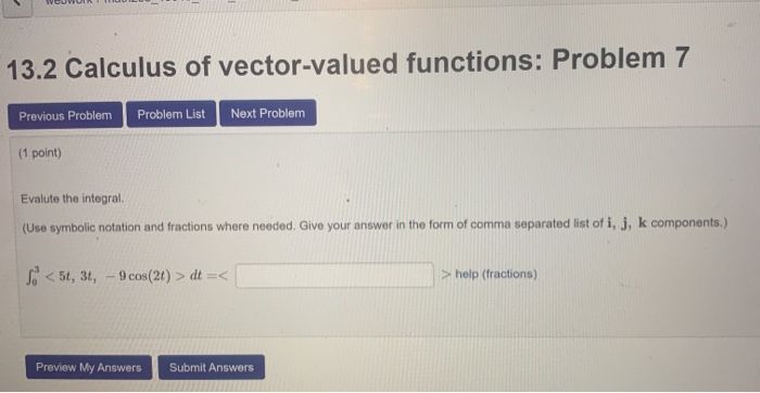 Solved 13.2 Calculus of vector-valued functions: Problem 7 | Chegg.com