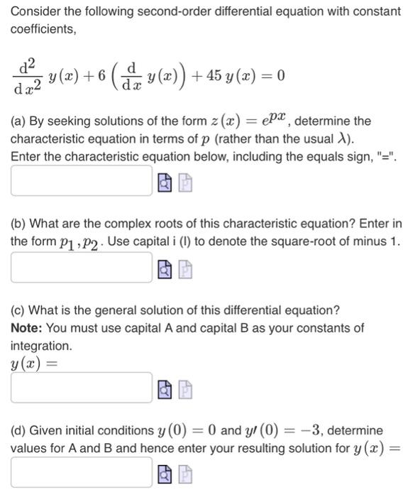 Solved Consider The Following Second Order Differential 2308