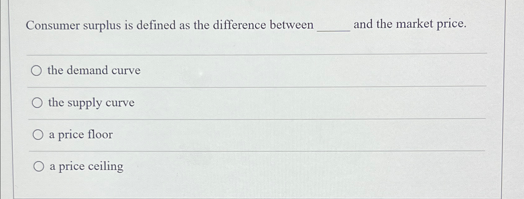Solved Consumer surplus is defined as the difference between | Chegg.com