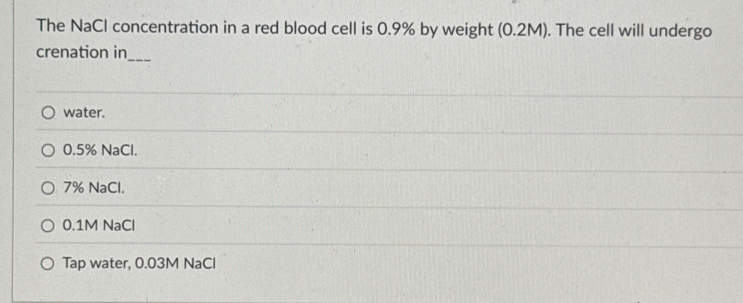Solved The NaCl concentration in a red blood cell is 0.9% | Chegg.com