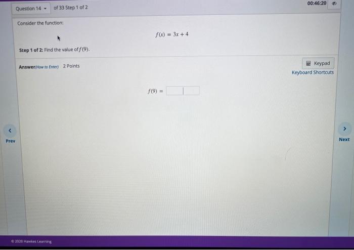 Solved 00:46:20 Question 14 of 33 Step 1 of 2 Consider the | Chegg.com