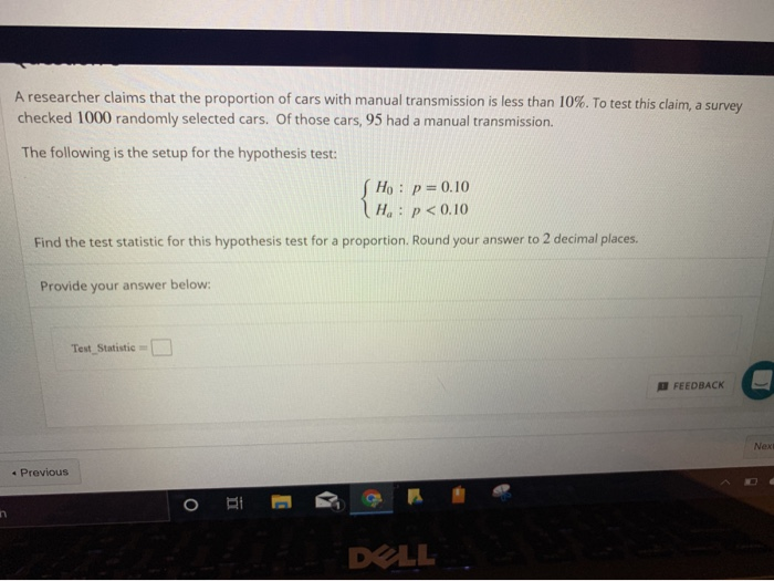 Solved A researcher claims that the proportion of cars with