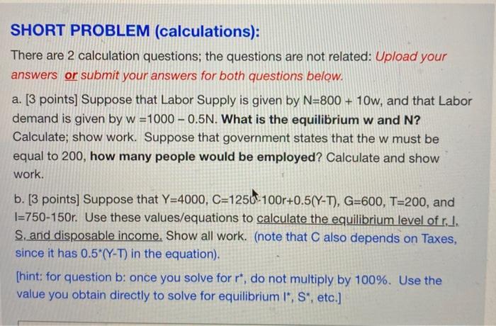 Solved SHORT PROBLEM (calculations): There are 2 calculation | Chegg.com