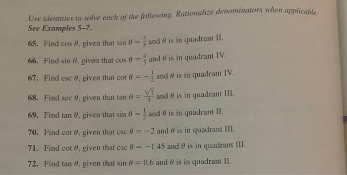 Solved Use identities to solve each of the following. | Chegg.com