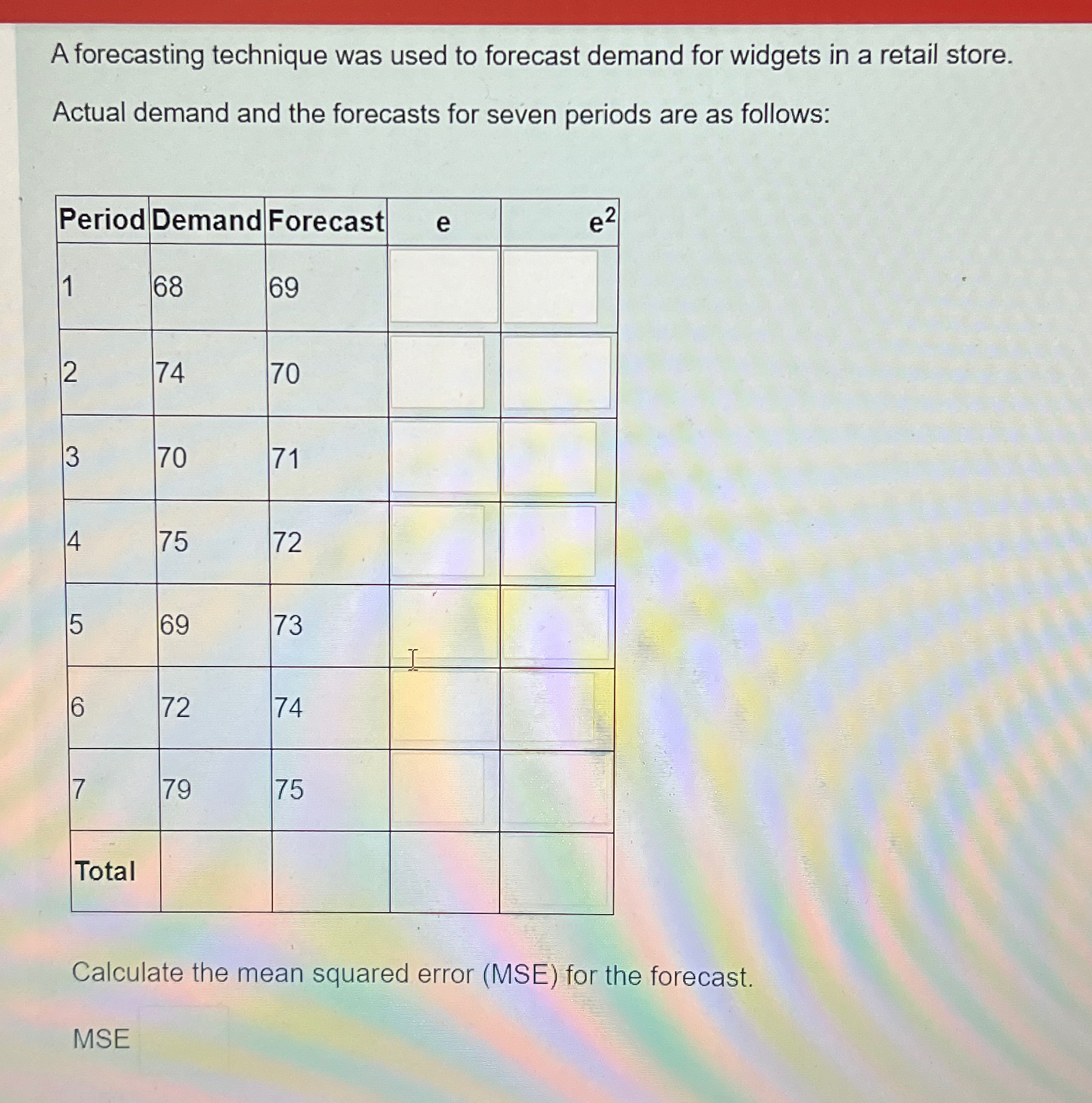Solved A forecasting technique was used to forecast demand | Chegg.com