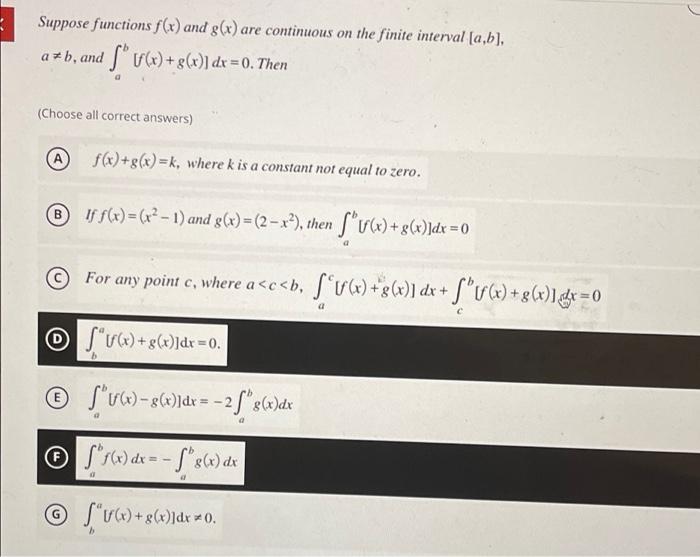 Solved Suppose Functions F(x) And G(x) Are Continuous On The | Chegg.com