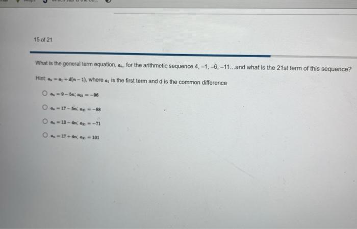 Solved What is the general term equation, an, for the | Chegg.com