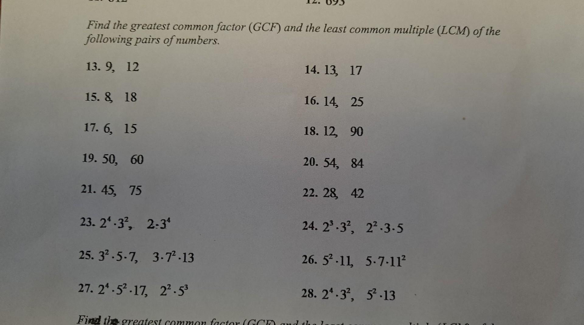 Solved Find The Greatest Common Factor (GCF) And The Least | Chegg.com