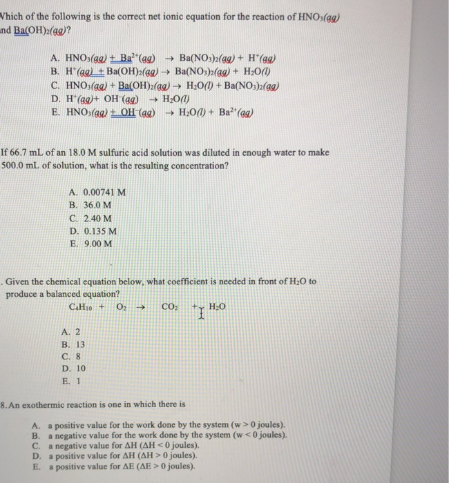 Solved Which Of The Following Is The Correct Net Ionic Eq Chegg Com