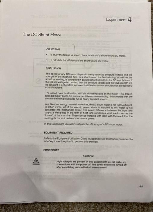 torque speed characteristics of dc shunt motor experiment