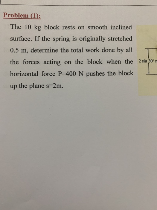 Solved Problem (1): The 10 kg block rests on smooth inclined | Chegg.com